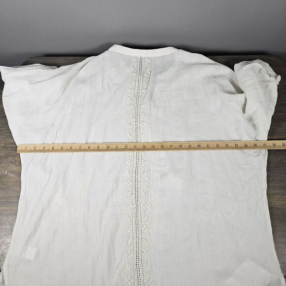 Rachel Zoe White Embroidered Metallic Top Size M oversized Cottagecore Peasant - Picture 7 of 7
